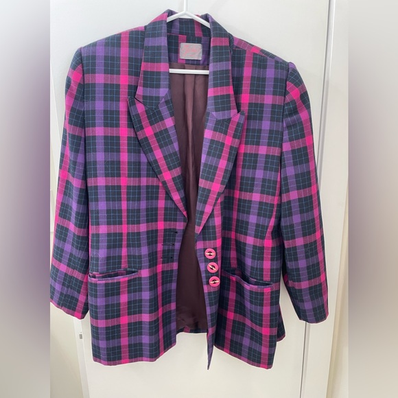 Pink and purple plaid blazer - Picture 1 of 3